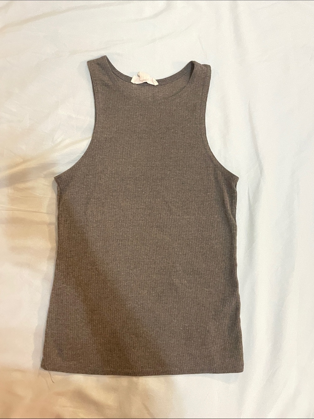 Ribbed Sleeveless Grey Tank Top
